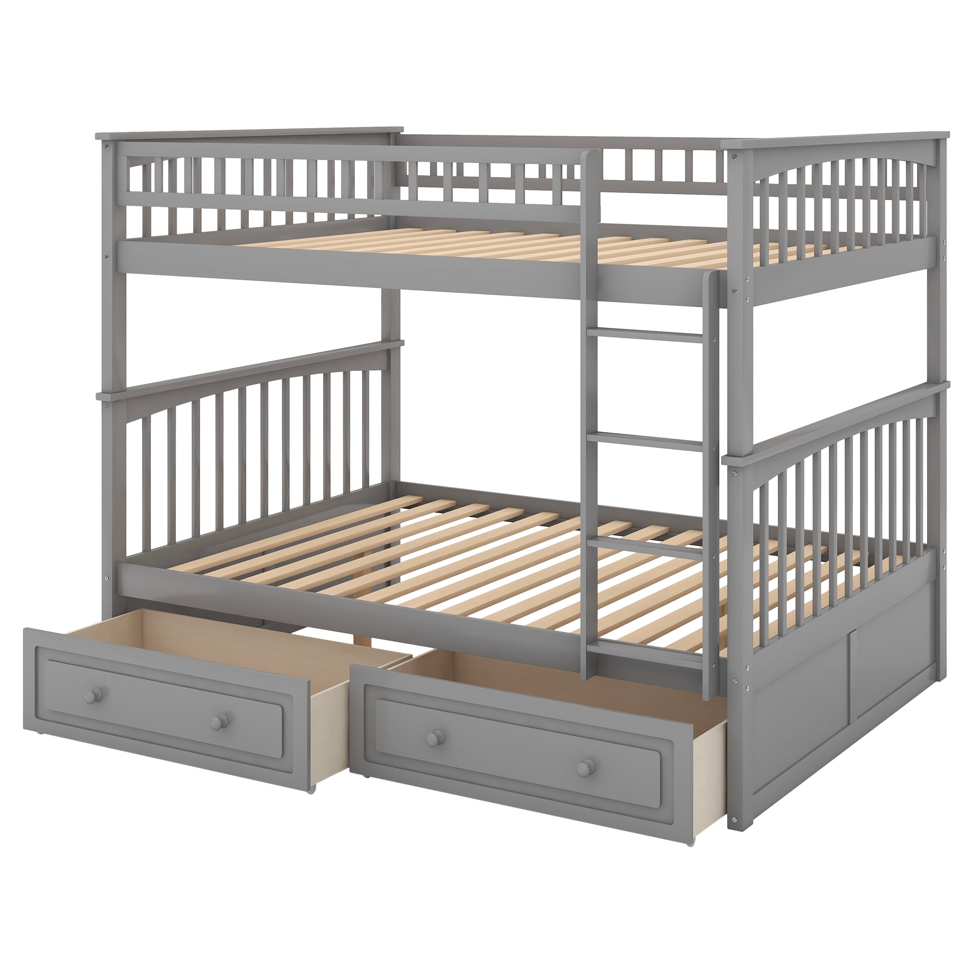 Euroco Pine Wood Bunk Bed With Storage, Full-Over-Full for Kids Teens, Grey