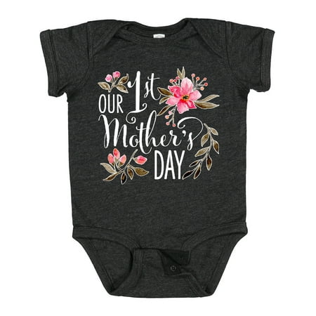 

Inktastic Our First Mother s Day- Pink Flowers Gift Baby Boy or Baby Girl Bodysuit