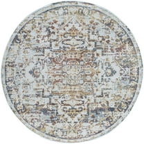 Tayse Reina Area Rug REI1400 Traditional Navy Petals Faded 5' 3" x 5' 3" Round