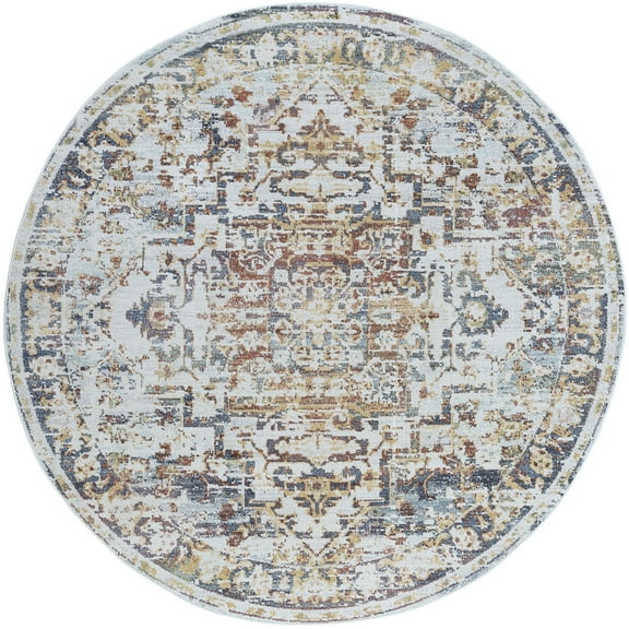 Tayse Reina Area Rug REI1400 Traditional Navy Petals Faded 5' 3" x 5' 3" Round