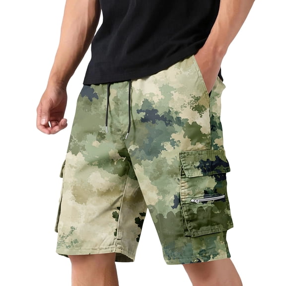 Fabrcox Cargo Shorts for Men Camo Elastic Waist Bermuda Shorts for Men Lightweight Summer Outdoor Athletic Basketball Shorts for Men with Pockets Green M