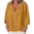 thumbnail image 1 of Timegard Button down Shirts for Women Round Neck Long Sleeve Tops Fall Casual Solid Color Loose Blouse, 1 of 5