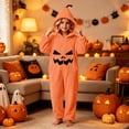 thumbnail image 3 of VIPOIN Kids Halloween Pumpkin Onesie Costume, Soft Fleece Hooded Jumpsuit with Cute Patch for Cosplay & Loungewear, 3 of 7