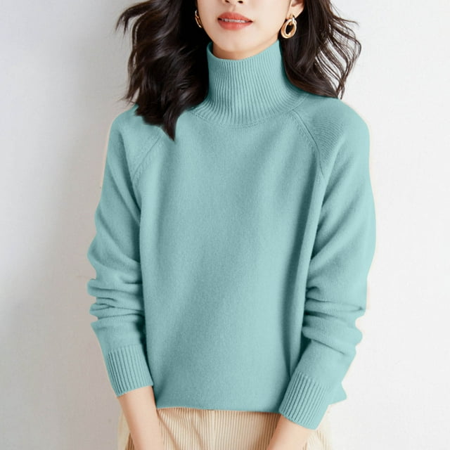 Chandail à Manches Longues Col Montant Couleur Unie pour Femmes - Tunique Décontractée en Polyester pour Automne et Hiver
