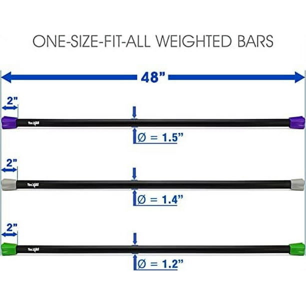 Yes4All Weighted Exercise Bar Weighted Workout Bar Set of 3 Weighted Bars 10lbs 15lbs 20lbs Great for Physical Therapy Aerobics Yoga Walmart