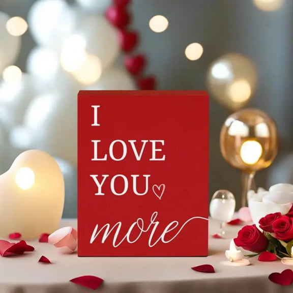 I Love You More Valentine's Day Decor, 1pc 3.94x2.76in Red Block Sign, Farmhouse Tiered Tray Item, Romantic Anniversary Gift for Her Him, Small Shelf Sitter for Home Office Desk 2026
