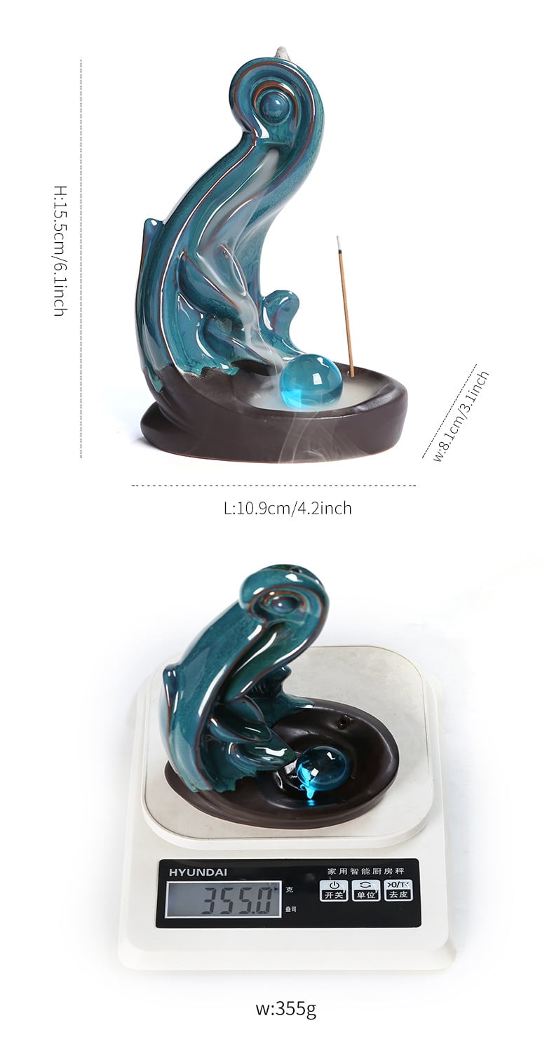 Ceramic Reflux Incense Burner Tower Home Decoration Holder Waterfall Incense Burner with 60 Backflow Incense Cones Lotus Backflow Incense Holder Ceramic Censer