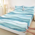 thumbnail image 4 of Feelyou Chic Stripes Ombre Twin Sheet Sets for Teens, Fashion Stripe Waves Twin Fitted Sheet, Blue Watercolor Art Flat Sheet, Ultra Soft Bedroom Decor, 3-Piece, 4 of 8