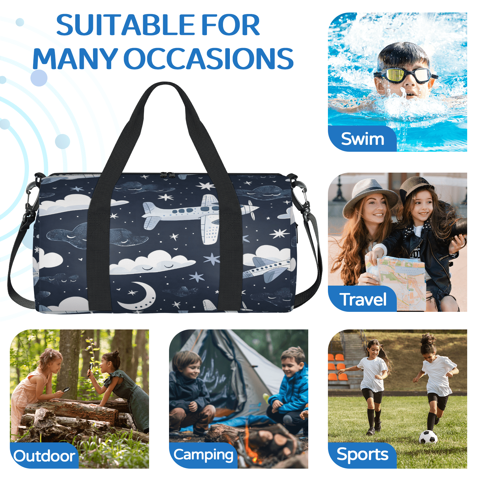 Herdesigns Aircraft Airplane Travel Duffle Bag Sports Yoga Weekender Overnight Carry on Workout Bags Lightweight Waterproof Gym Tote Bag for Women