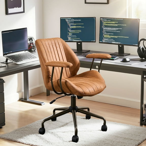 Toject Executive Desk Chair, Ergonomic Office Chair with Lumbar Support, Suede Leather, Brown
