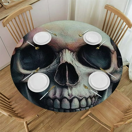 

Ullo0ord Funny Skull Fitted Round Table Cloth Waterproof Stain Resistant Elastic Stretch Tablecloth Wipe Clean Table Cover for Indoor Use Rustic Skull Floral 31 -35