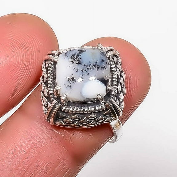 Dendritic Opal - Brazil 925 Sterling Silver Handmade Ring s.7.5 R748-12, Gemstone Silver Jewelry, New Year Sale, Valentin's Day Gift