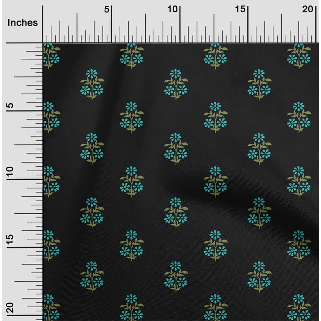 oneOone Viscose Chiffon Fabric Leaves & Floral Block Print Fabric BTY 42 Inch Wide