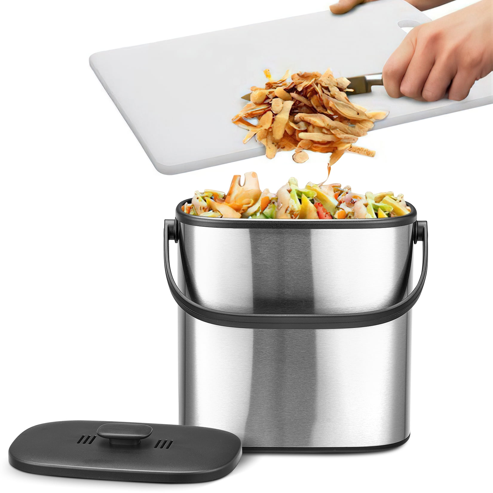 Yesfashion Compost Bin Kitchen, Stainless Steel Countertop Compost Bin