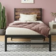 thumbnail image 2 of Twin Size Platform Bed Frame with Rustic Vintage Wood Headboard, No Box Spring Needed, 2 of 10