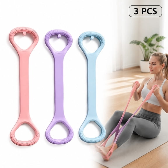 3 Pack Figure 8 Resistance Bands with Handles, Exercise Stretch Bands for Arms, Shoulders, Back & Legs