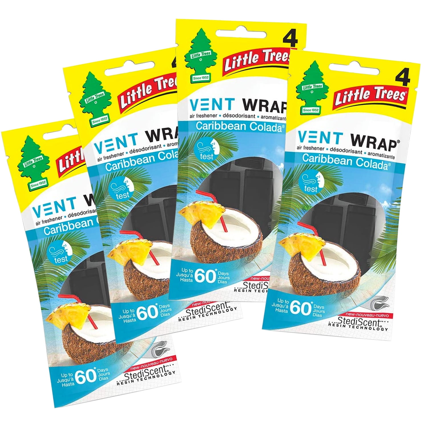 Little Trees Vent Wrap Air Freshener, Caribbean Colada, 4 Packs of 4 ...