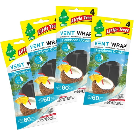 Little Trees Vent Wrap Air Freshener, Caribbean Colada, 4 Packs of 4