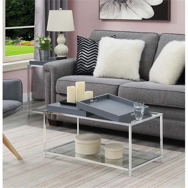 Convenience Concepts Palm Beach Table Basse en Verre Clair et Métal Chromé