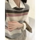 thumbnail image 3 of Suéter a rayas, chaleco para mujer, con paneles, para estudiantes, diario, otoño, estilo coreano, retro, cuello redondo, sin mangas, tejido, nuevo, moderno y sencillo., 3 of 6