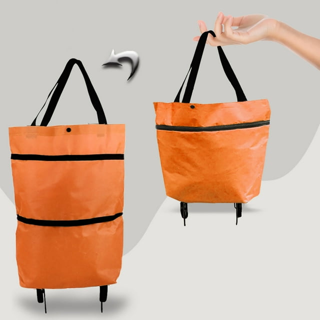 WIFKLSIIPG Chariot de Courses Portable Multifonction Sac Fourre-Tout Pliable Sacs d'Épicerie Réutilisables avec Roues Chariot Roulant (Orange)