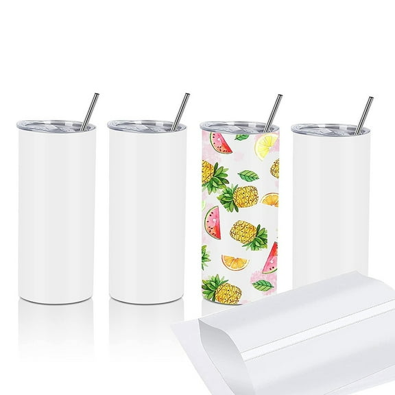 Fangsheng 4 Pack Sublimation Tumblers 15 Oz Skinny Straight, Stainless Steel Sublimation Tumblers Blank, Insulated Tumbler Sublimation