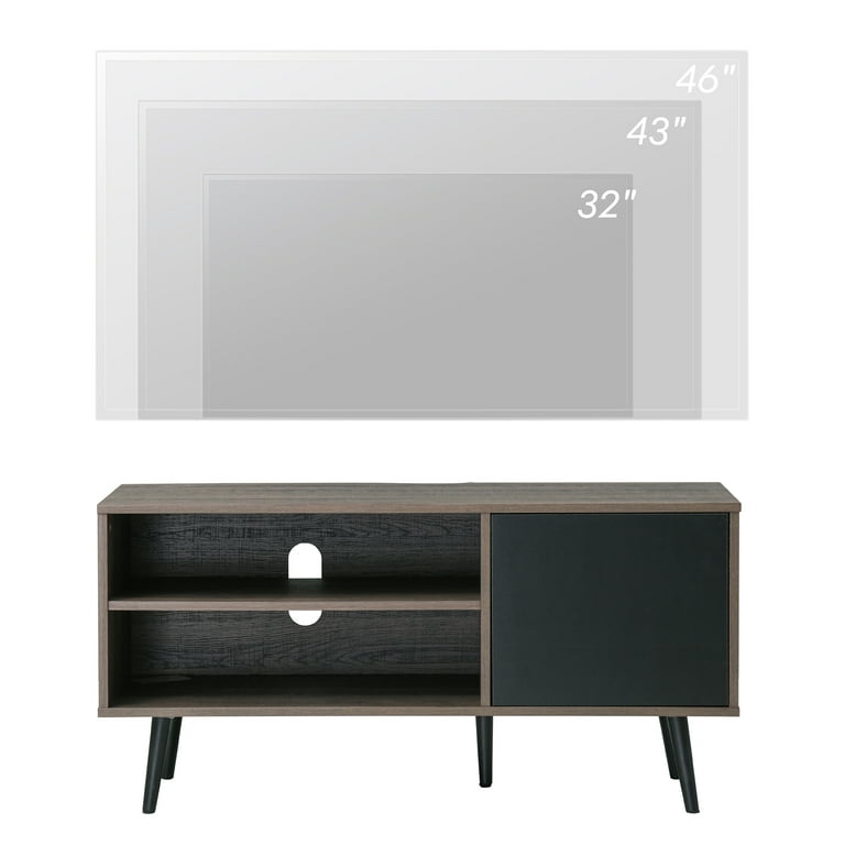 Wampat Mid-Century Modern TV Stand for 43" Flat Screen, Retro Entertainment Center for Living Room, Wood Media Console with Storage, Black
