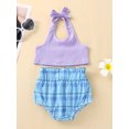 thumbnail image 2 of hirigin Toddler Girls Summer Outfit Sets Purple Hanging Neck Tank Tops + Plaid PP Shorts, 2 of 9