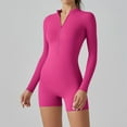thumbnail image 3 of REALiKUN Women Zip Up Workout Jumpsuit Long Sleeve Shorts Romper Stretchy Bodycon One Piece Yoga Gym Biker Outfit Bodysuit, 3 of 8