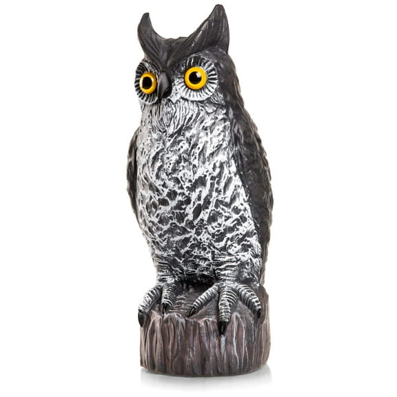 BIRD BLINDER Owl Decoy (16.5 Inch Tall) - Natural Enemy Bird Deterrent and Garden Protector - Fake Owl Decoys to Scare Birds Away - Perfect Scarecrow for Outdoors or Indoors