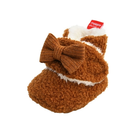 

Meihuida Infant Flat Shoes with Decorative Bow Knot High-top Warm Shoes