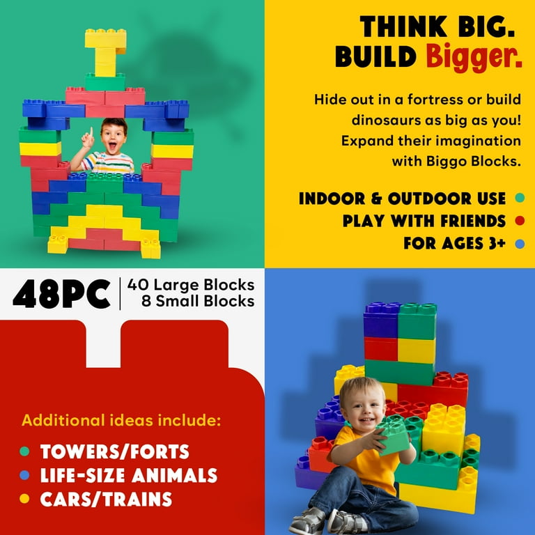 BiggoBlocks Jumbo Blocks Big Blocks for Kids Ages 3 8 Indoor Outdoor Blocks for Kids Jumbo Games Large Building Blocks 48 pc Learner Set