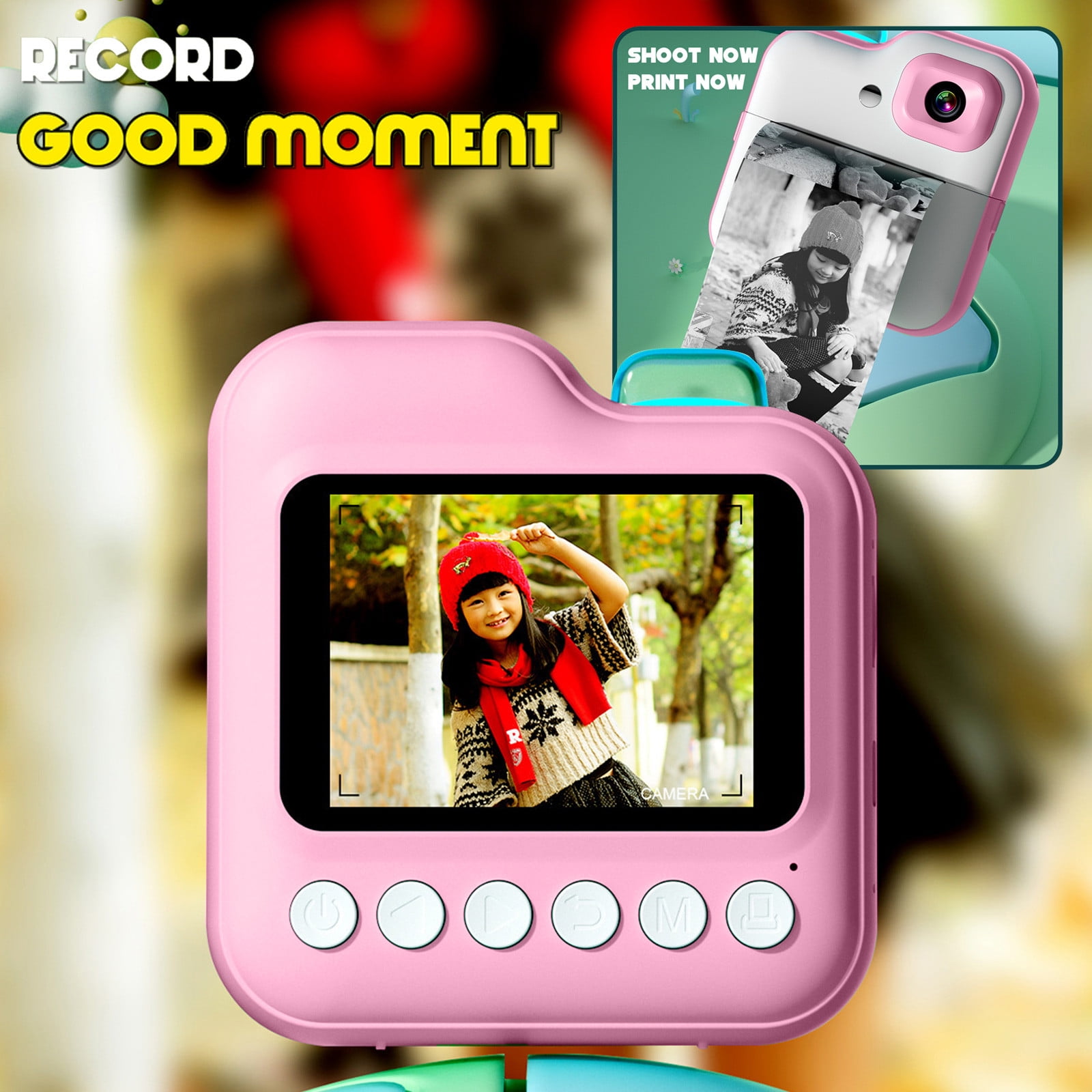 JGJJUGN Instant Print Camera with 2.0 Inch Screen, Portable Photo Printer, High-Definition Imaging, Fun DIY Coloring, Video Recording, Bluetooth Connectivity, Perfect Gift for Ages 3-12