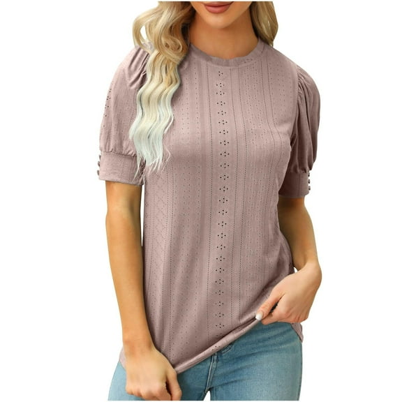 TIHLMK Women Shirts and Blouses Pink Fashion Women's Short Sleeve Summer Solid Color Casual Top Pullover T-shirt Gift for Womens Tops