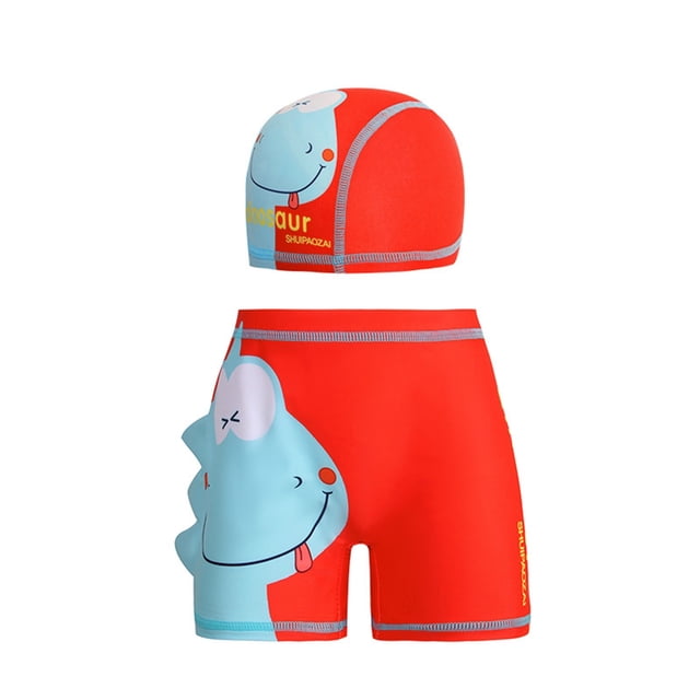 Swim Shorts for Boys with Matching Cap Elastic Waist Flat Front 2 Pc Set