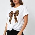 thumbnail image 2 of Women's Casual T-Shirt with Leopard Print Bow Graphic, Soft 100% Cotton Short Sleeve Crewneck for Summer, 2 of 6