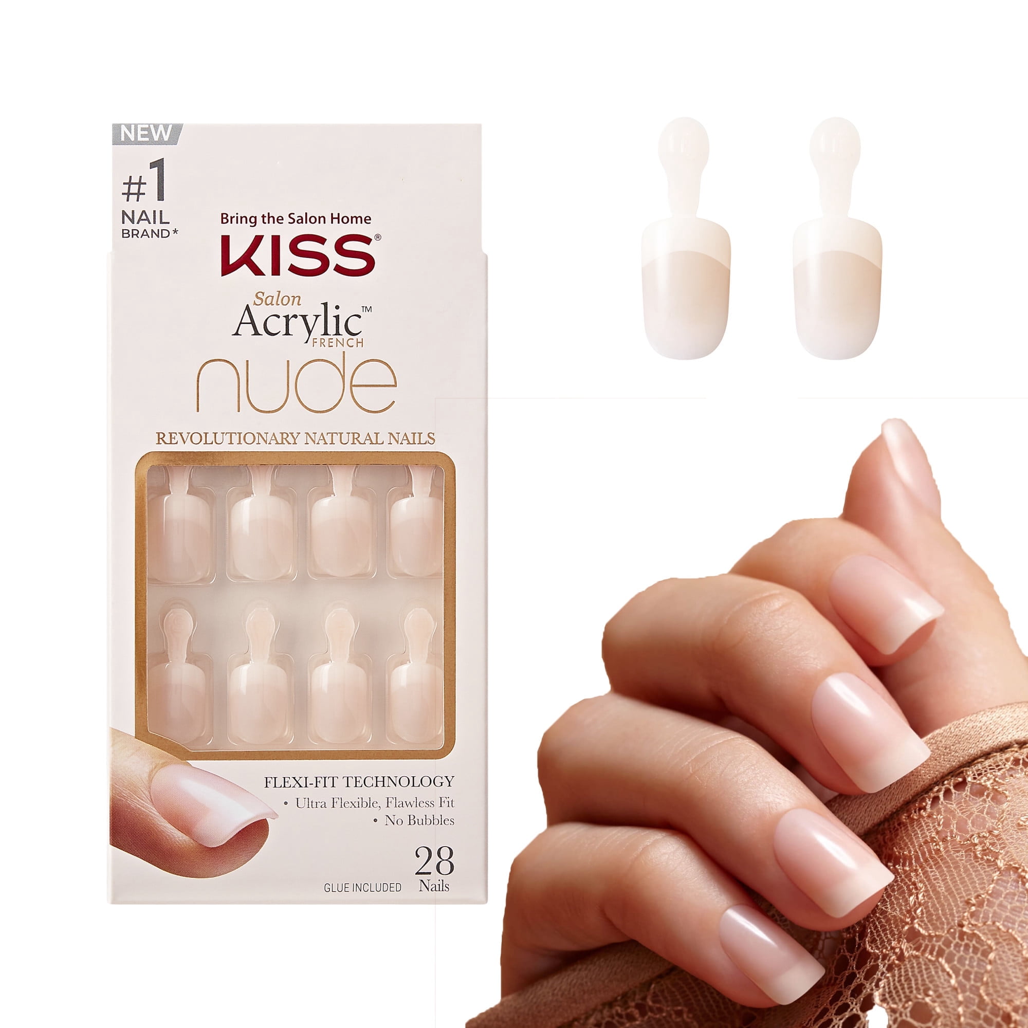 Kiss Salon Acrylic Nude French Nails Nude, Real Short Length, 28 Ea, 6 Pack