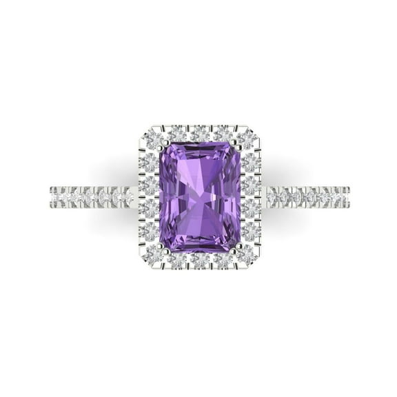 1.86 ct Emerald Cut Simulated Alexandrite with Simulated Diamond Halo Accents 14K White Gold Womens Engagement Ring