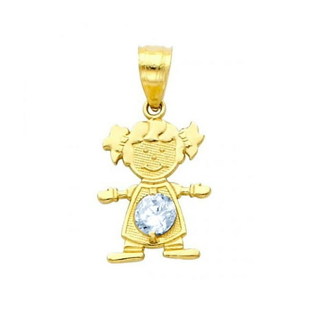 Precious Stars SE-PD-C6603 14k Yellow Gold Round-cut Cubic Zirconia March Birthstone Girl & Daughter Pendant