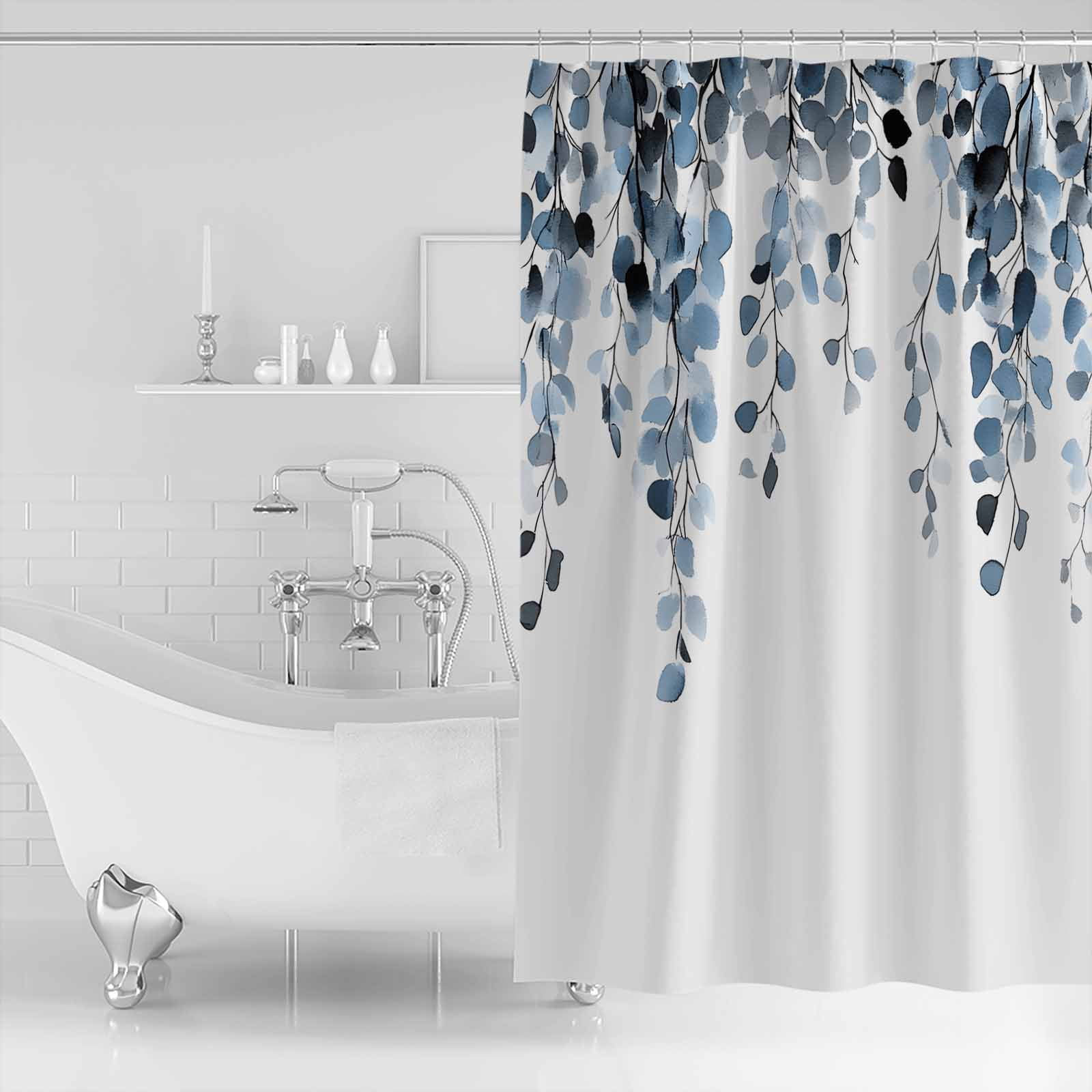 Small Stall Shower Curtain 36x72 Inch Narrow Half Size Blue Eucalyptus Leaves Bath Curtains Bathroom Decor Summer Farmhouse Botanical Waterproof Fabric Shower Curtain Set with Hooks 36 Inch