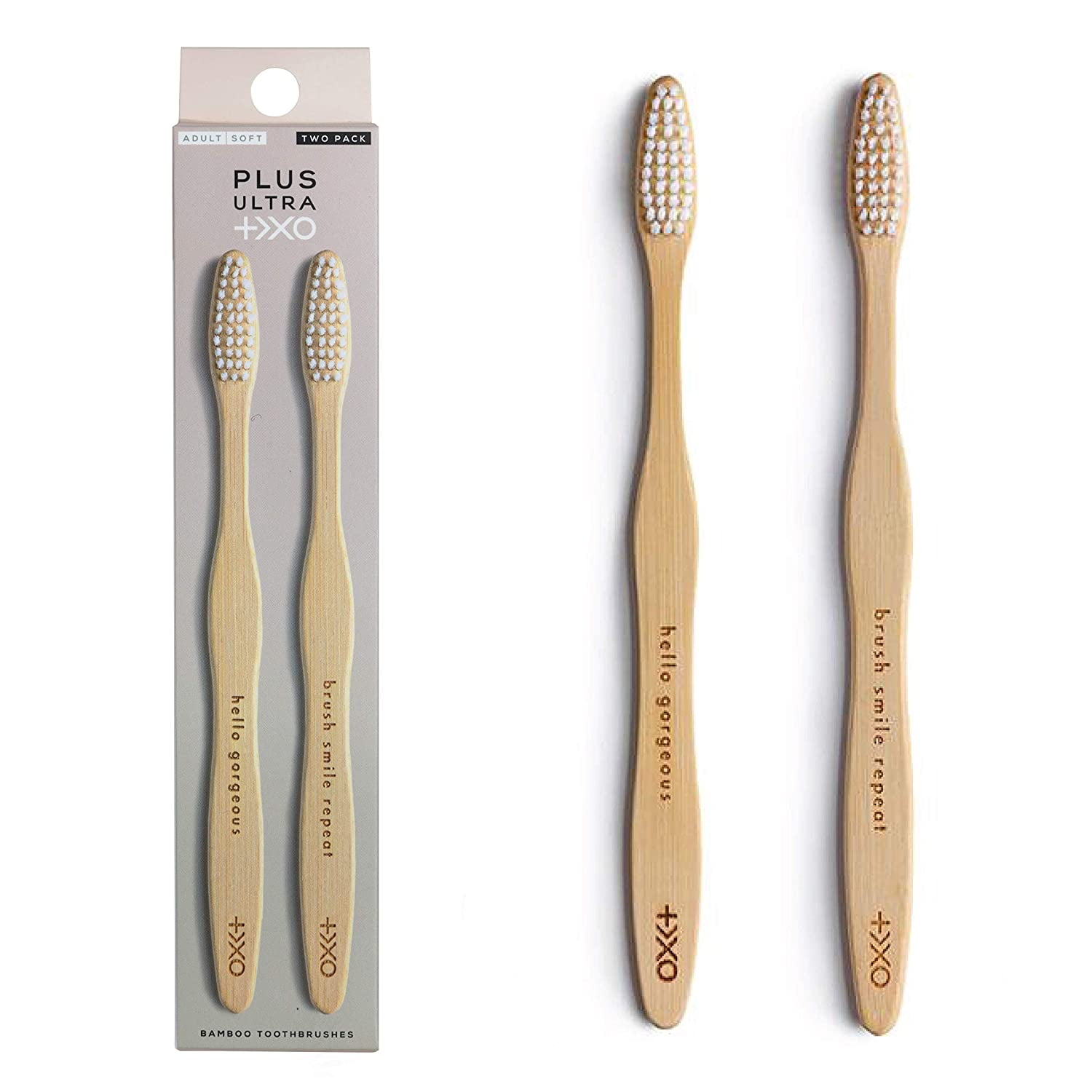 PLUS ULTRA Bamboo Toothbrush | “Hello Handsome” Etched on Toothbrush Handle | Eco-Friendly and Biodegradable Toothbrush Handle with Dentist Designed Bristles | BPA Free Soft Toothbrush