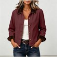 thumbnail image 3 of Perfectbot Women's Short Barn Jacket, Button Down Corduroy Collar Rolled Cuff Coat with Pockets, 3 of 8