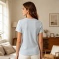 thumbnail image 4 of SSZMDLB Women T-Shirts Short Sleeve Scoop Neck Summer Tops Basic Tee Shirt Comfy Casual Everyday Wear Workout Clothes, Blue M, 4 of 9