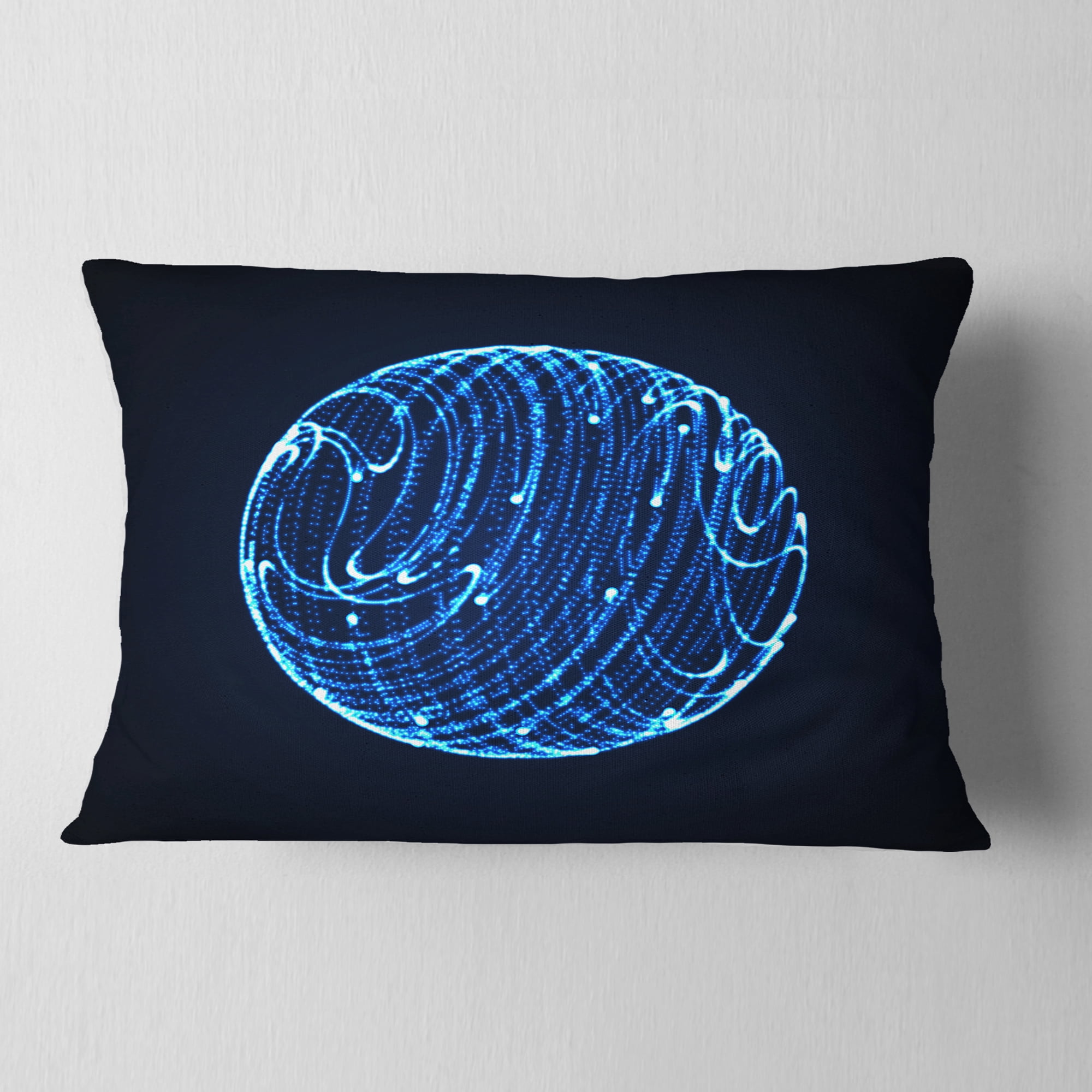 Designart Blue Glowing Particles - Abstract Throw Pillow - 12x20