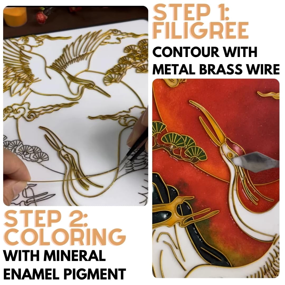 Cloisonne Filigree Enamel Paint by Numbers Kit, All in One with Tools, DIY Craft, Starter Set for Adults and Beginners, Easy Instructions, Hobby for Adults Teens Elderly Handmade Home Decor Gifts