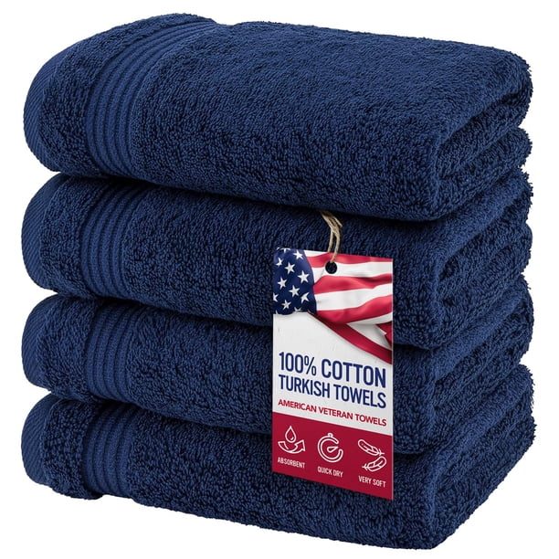 Juego de toallas de mano American Veteran Towel, 100% algodón, azul marino, x4