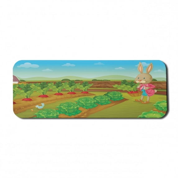 Bunny Computer Mouse Pad, Picking Radishes in the Farm Field Botanical Flowering Daytime Cartoon Graphics, Rectangle Non-Slip Rubber Mousepad Large, 31" x 12" Gaming Size, Multicolor, by Ambesonne