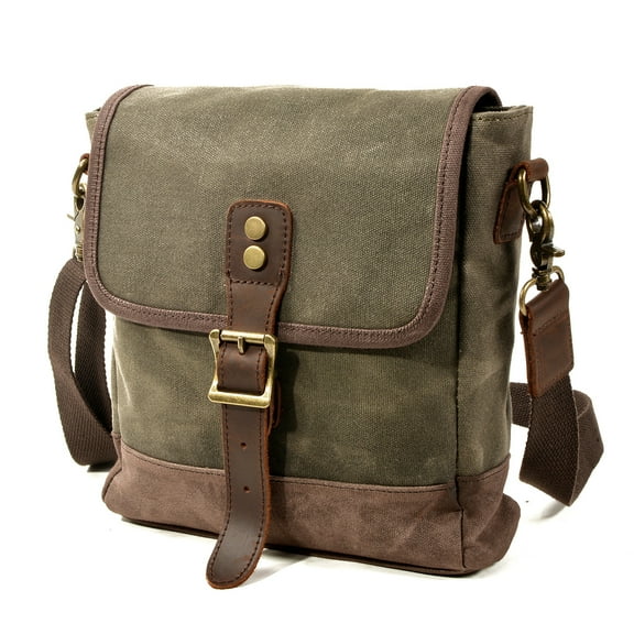 ISMART Canvas Crossbody Bag with Full Grain Leather, Leather Bag with Adjustable Strap