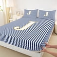 thumbnail image 4 of Erosebridal Fashion Letter J Bed Sheets for Kid, Blue Cartoon Line King Sheets, 4-Piece, 4 of 5