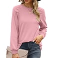 thumbnail image 4 of ManxiVoo Relaxed Round Neck Pullover with Puff Sleeves Casual Loose Fit Womens Hoodie Soft Comfortable Solid Color Streetwear Style XL Size Pink, 4 of 8